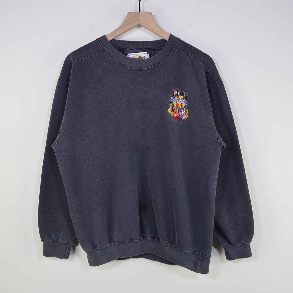 Vintage 90s Hard Rock Cafe Chicago‎ Sweatshirt Medium Black Embroidered Guitar
